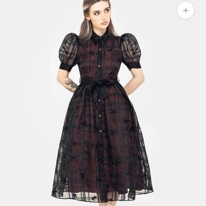 Sedona organza check embroidered puff sleeve mini dress